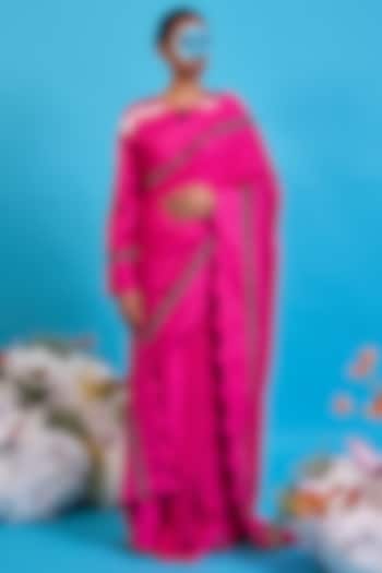 Fuchsia Pink Giza Cotton Digital Printed Party Wear Saree Set by SAIM at Pernia's Pop Up Shop