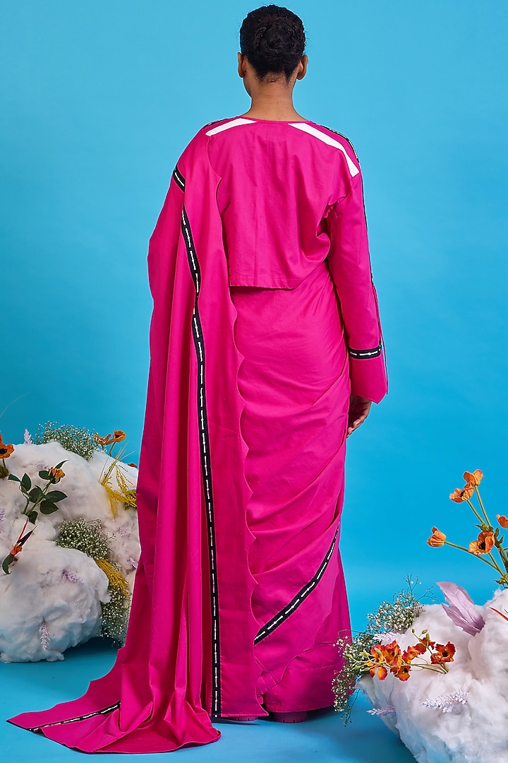 Fuchsia Pink Giza Cotton Digital Printed Party Wear Saree Set by SAIM at Pernia's Pop Up Shop