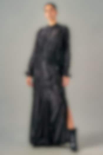 Black Chanderi Patchwork Drape Maxi Party Wear Dress by SAIM at Pernia's Pop Up Shop