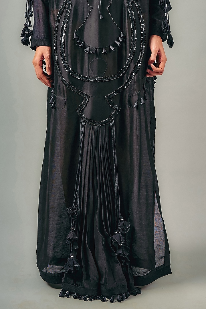 Black Chanderi Patchwork Drape Maxi Party Wear Dress by SAIM at Pernia's Pop Up Shop