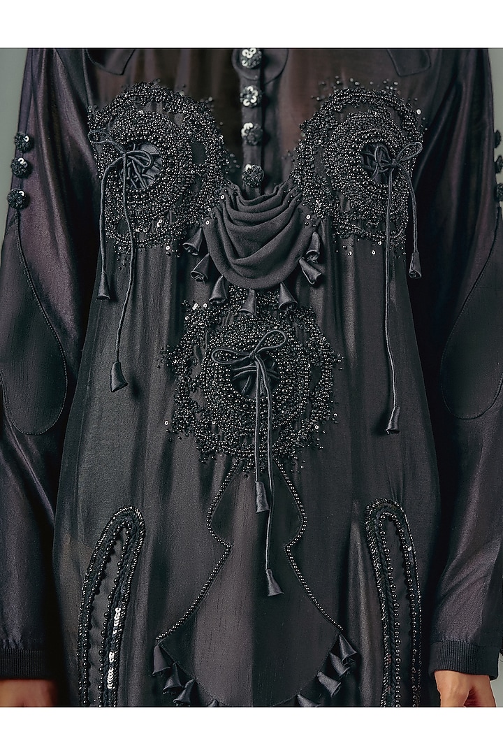 Black Chanderi Patchwork Drape Maxi Party Wear Dress by SAIM at Pernia's Pop Up Shop