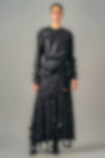 Black Chanderi Cut-Out Tassel Skirt Set by SAIM at Pernia's Pop Up Shop