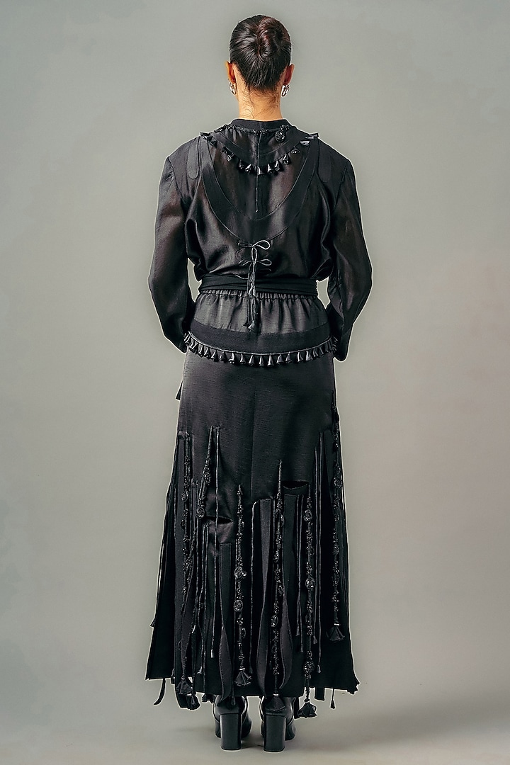 Black Chanderi Cut-Out Tassel Skirt Set by SAIM at Pernia's Pop Up Shop