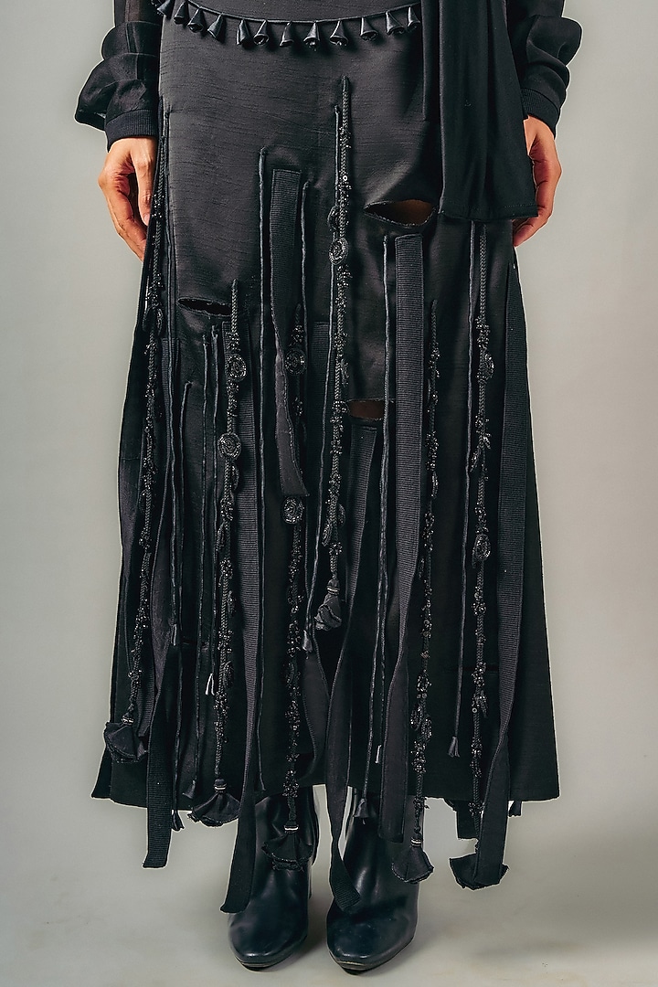 Black Chanderi Cut-Out Tassel Skirt Set by SAIM at Pernia's Pop Up Shop