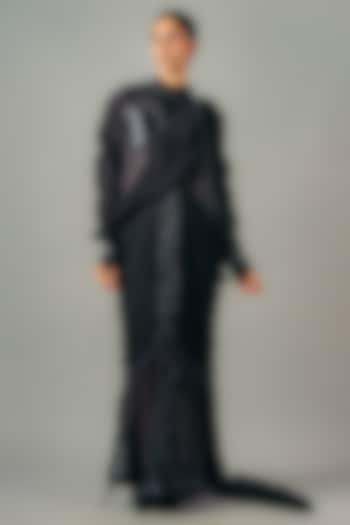 Black Chanderi Patchwork Drape Maxi Party Wear Dress by SAIM at Pernia's Pop Up Shop