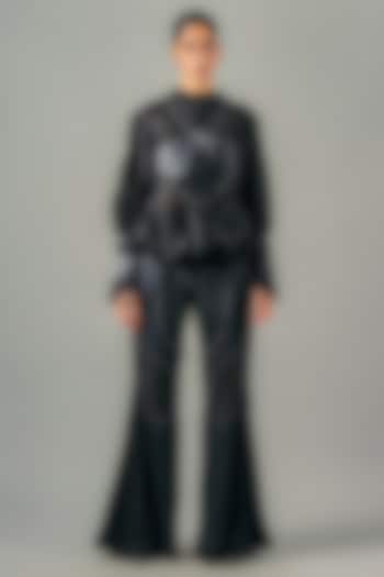 Black Sheer Chanderi & Silk Co-Ord Set by SAIM at Pernia's Pop Up Shop