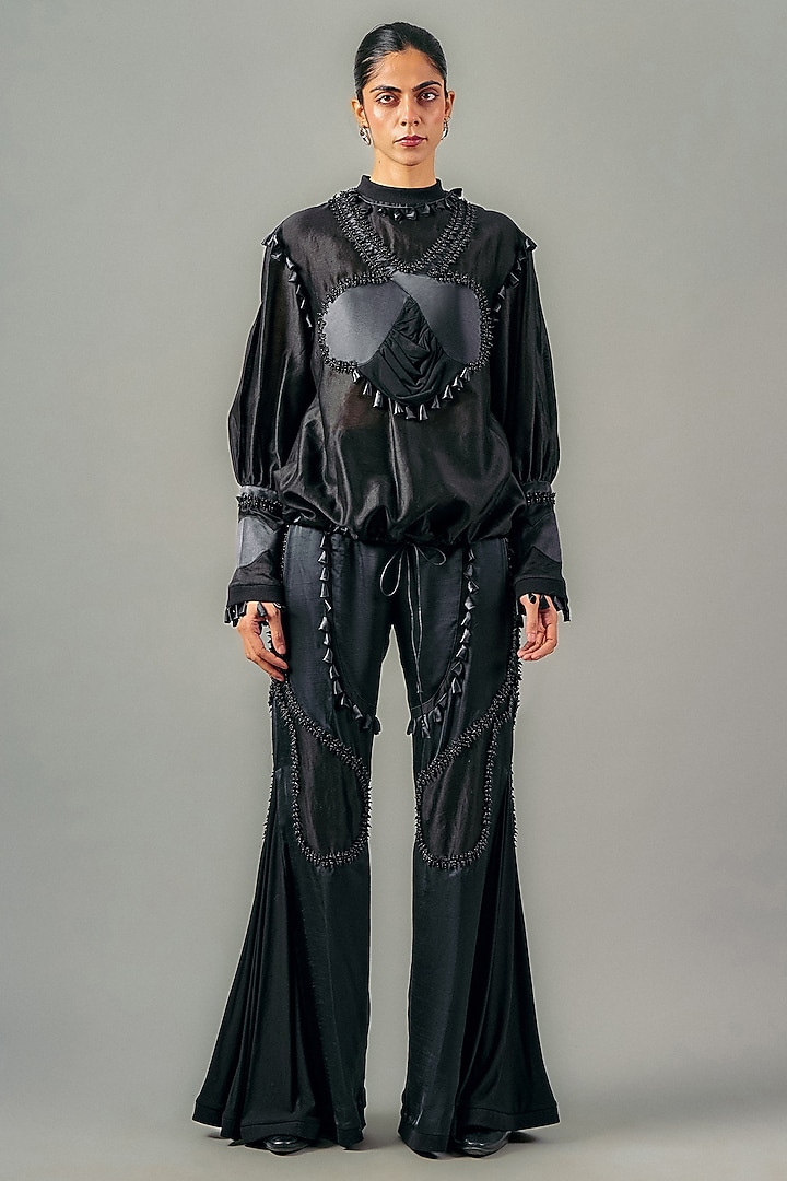 Black Sheer Chanderi & Silk Co-Ord Set by SAIM at Pernia's Pop Up Shop