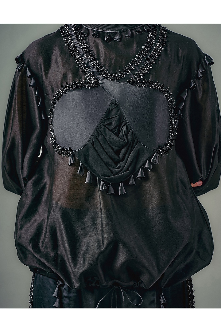 Black Sheer Chanderi & Silk Co-Ord Set by SAIM at Pernia's Pop Up Shop