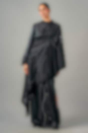 Black Silk & Chanderi Patchwork Drape Skirt Set by SAIM at Pernia's Pop Up Shop