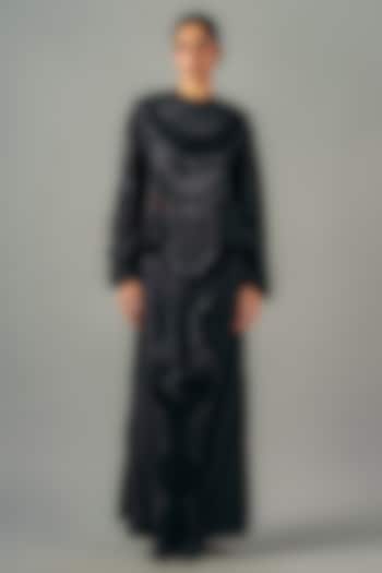 Black Chanderi Ornament Patchwork Skirt Set by SAIM at Pernia's Pop Up Shop