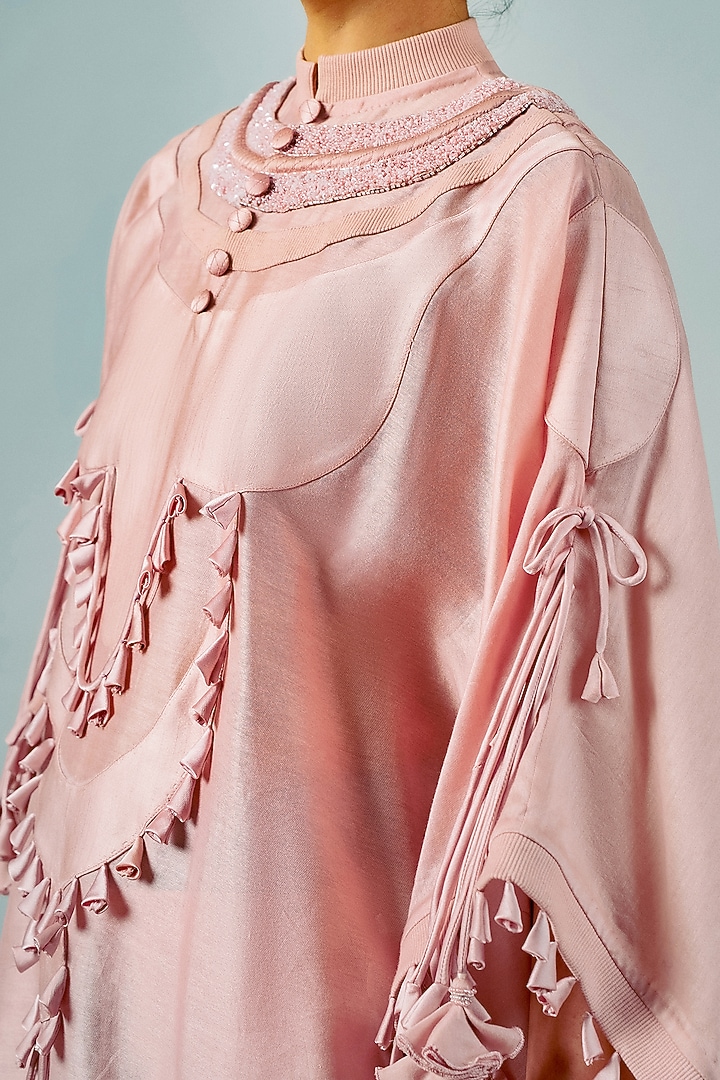 Dusty Pink Chanderi Patchwork Lungi-Style Skirt Set by SAIM at Pernia's Pop Up Shop