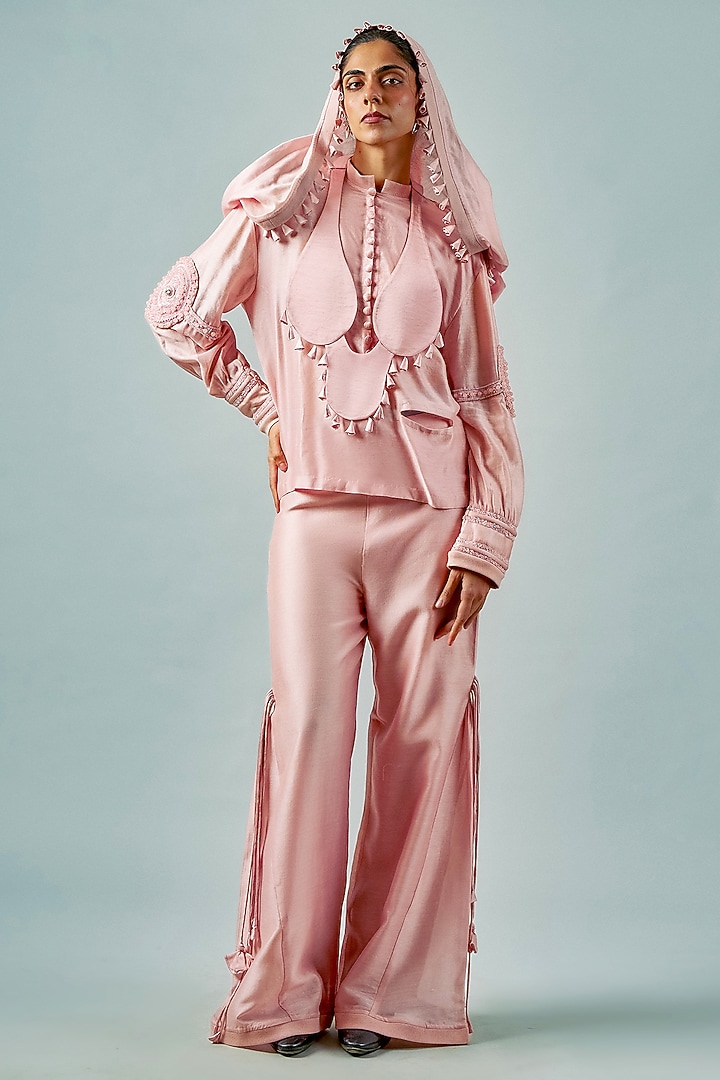 Dusty Pink Chanderi Tasselwork Co-Ord Set by SAIM at Pernia's Pop Up Shop