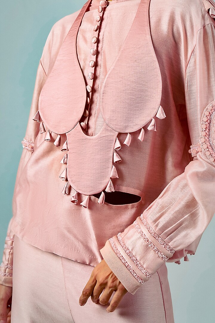 Dusty Pink Chanderi Tasselwork Co-Ord Set by SAIM at Pernia's Pop Up Shop