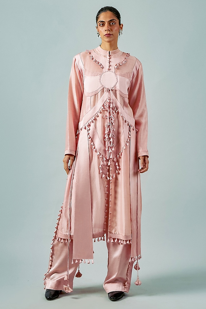 Dusty Pink Chanderi Tasselwork Kurta Set by SAIM at Pernia's Pop Up Shop