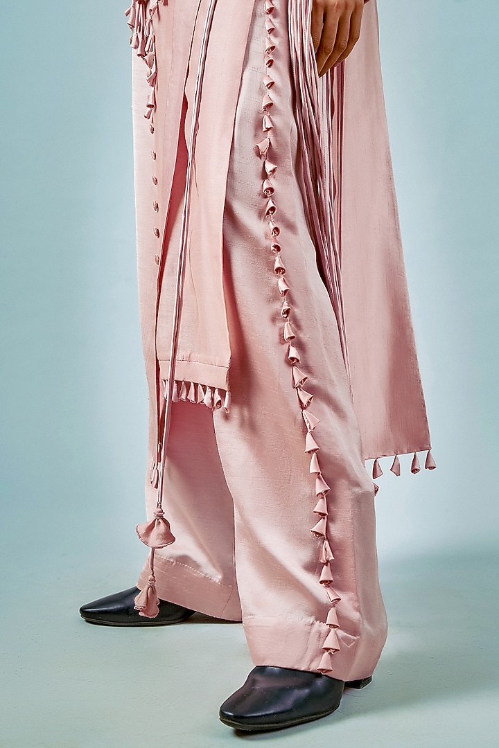 Dusty Pink Chanderi Tasselwork Kurta Set by SAIM at Pernia's Pop Up Shop