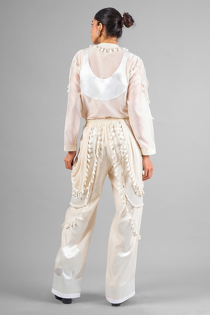 Ivory Sheer Chanderi Patchwork Co-Ord Set by SAIM at Pernia's Pop Up Shop