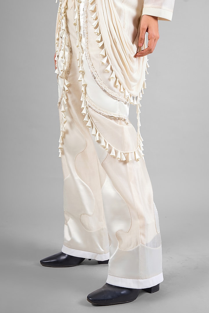 Ivory Sheer Chanderi Patchwork Co-Ord Set by SAIM at Pernia's Pop Up Shop