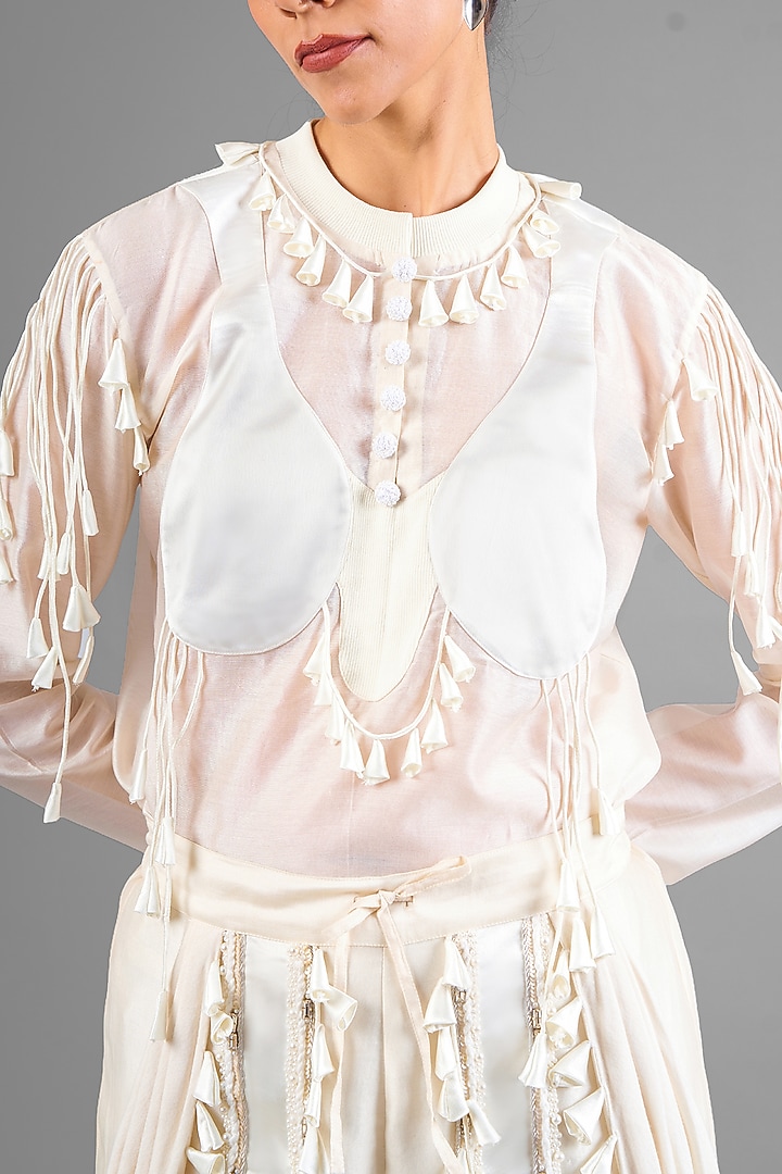 Ivory Sheer Chanderi Patchwork Co-Ord Set by SAIM at Pernia's Pop Up Shop