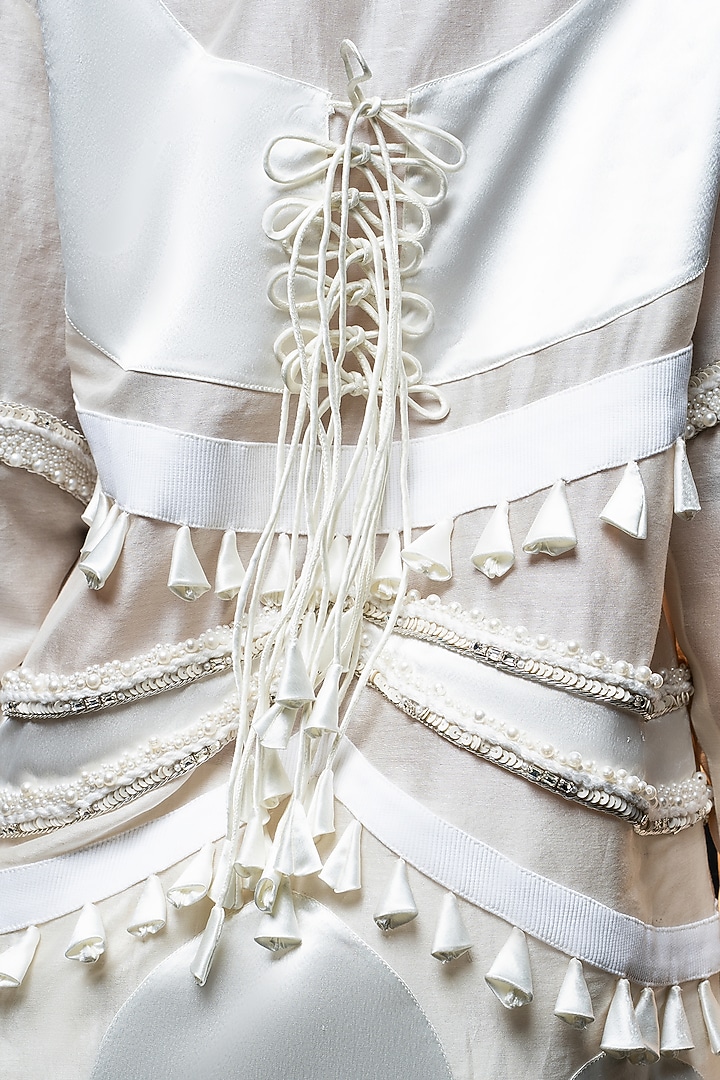 Ivory Chanderi Pearl Embroidered Oversized Jacket Set by SAIM at Pernia's Pop Up Shop