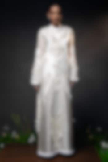 Ivory Chanderi Patchwork Maxi Party Wear Dress by SAIM at Pernia's Pop Up Shop