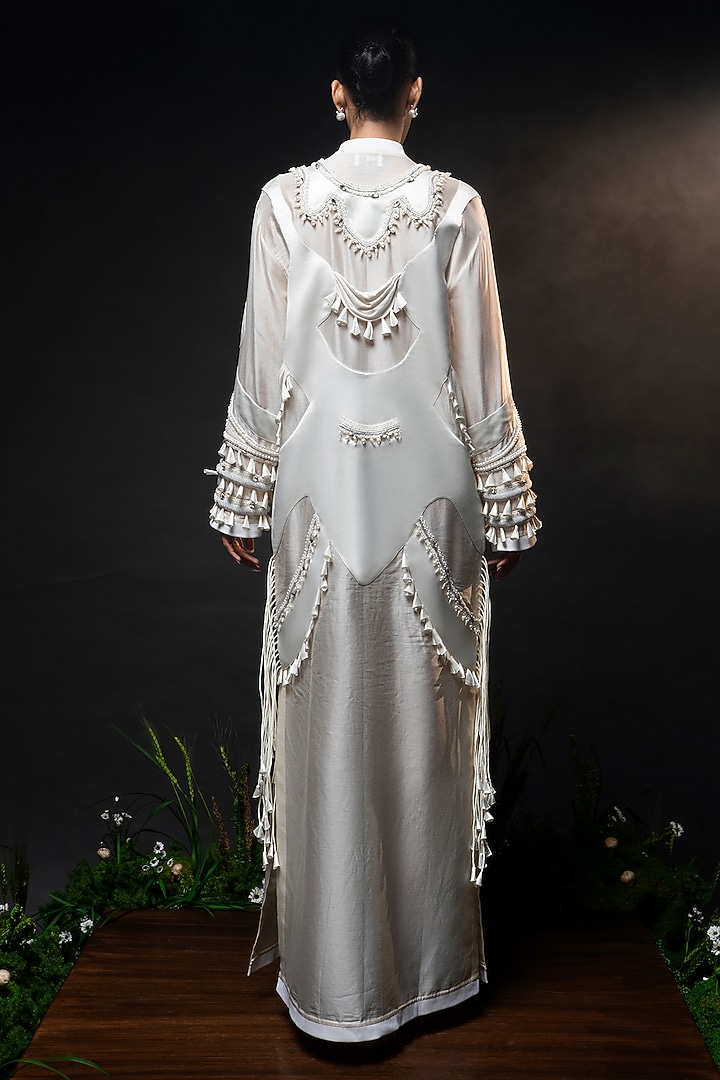 Ivory Chanderi Patchwork Maxi Party Wear Dress by SAIM at Pernia's Pop Up Shop