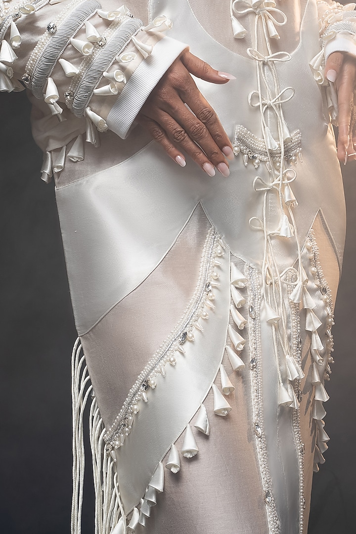 Ivory Chanderi Patchwork Maxi Party Wear Dress by SAIM at Pernia's Pop Up Shop