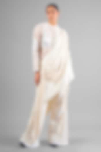Ivory Chanderi Patchwork Godet Pant Set by SAIM at Pernia's Pop Up Shop