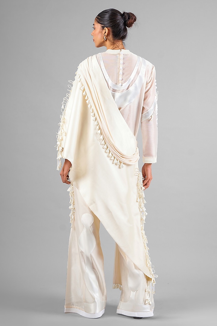 Ivory Chanderi Patchwork Godet Pant Set by SAIM at Pernia's Pop Up Shop