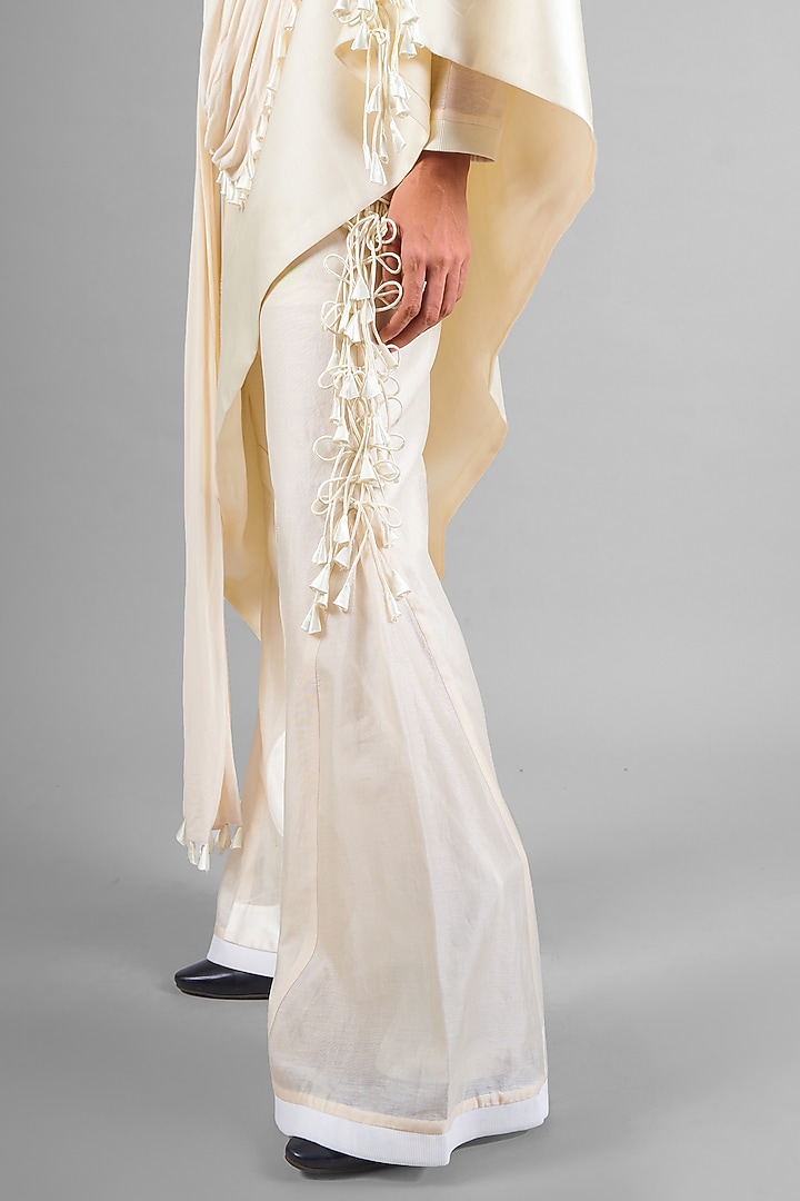 Ivory Chanderi Patchwork Godet Pant Set by SAIM at Pernia's Pop Up Shop