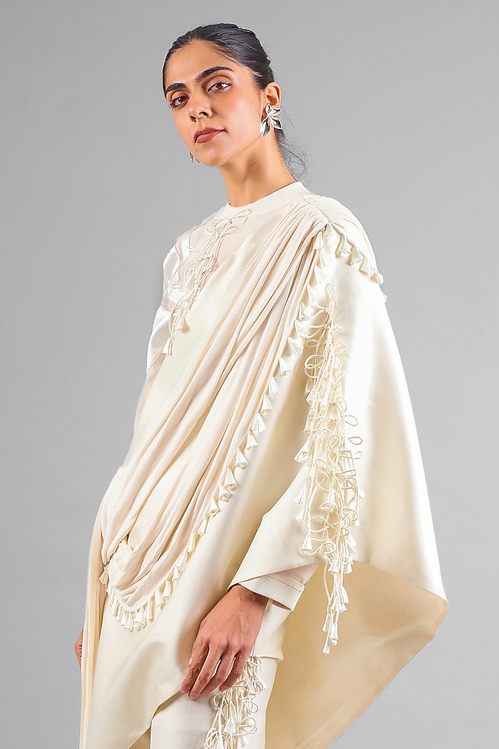 Ivory Chanderi Patchwork Godet Pant Set by SAIM at Pernia's Pop Up Shop