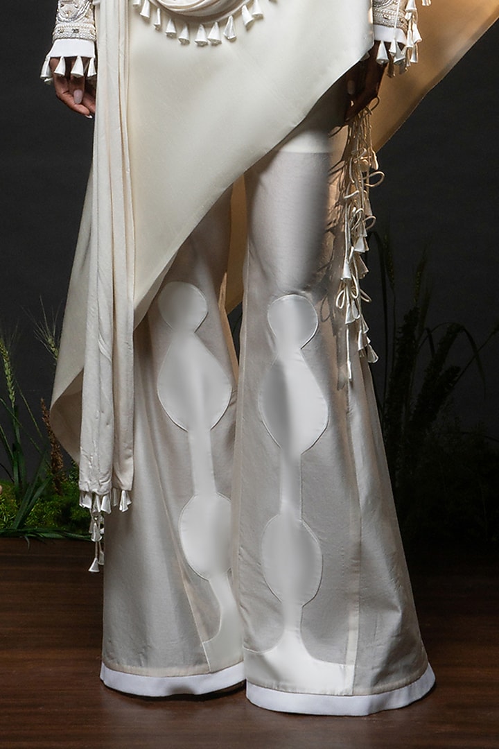 Ivory Chanderi Patchwork Sculptural Godet Pant Set by SAIM at Pernia's Pop Up Shop