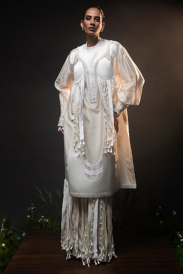 Ivory Chanderi Patchwork Kurta Set by SAIM at Pernia's Pop Up Shop