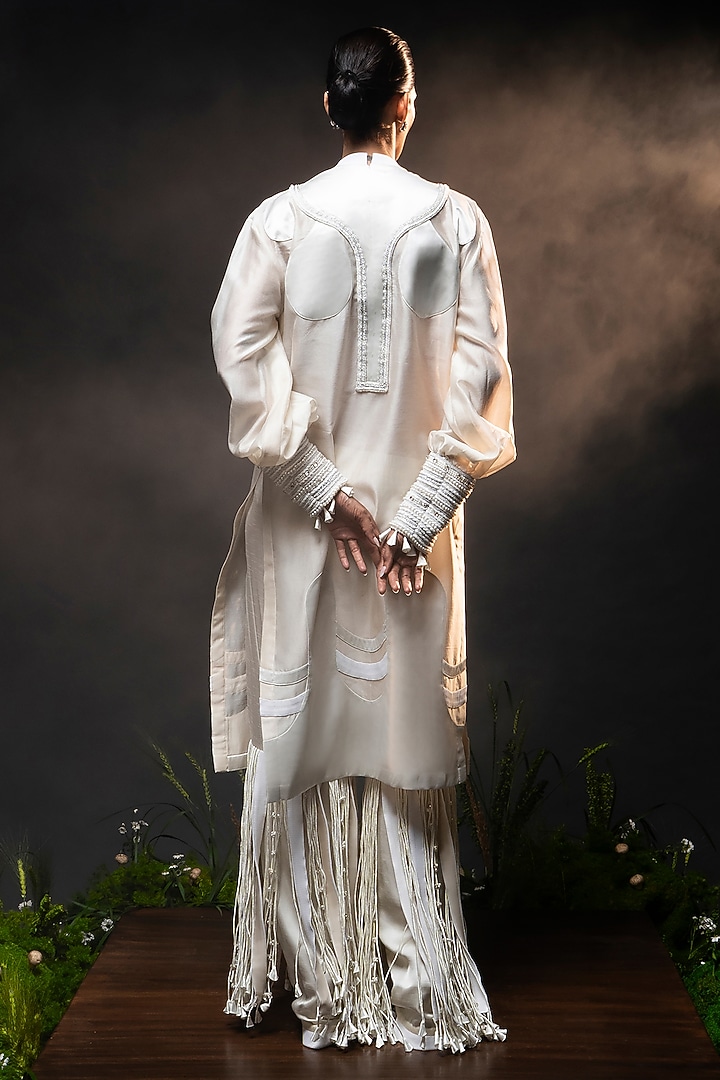 Ivory Chanderi Patchwork Kurta Set by SAIM at Pernia's Pop Up Shop