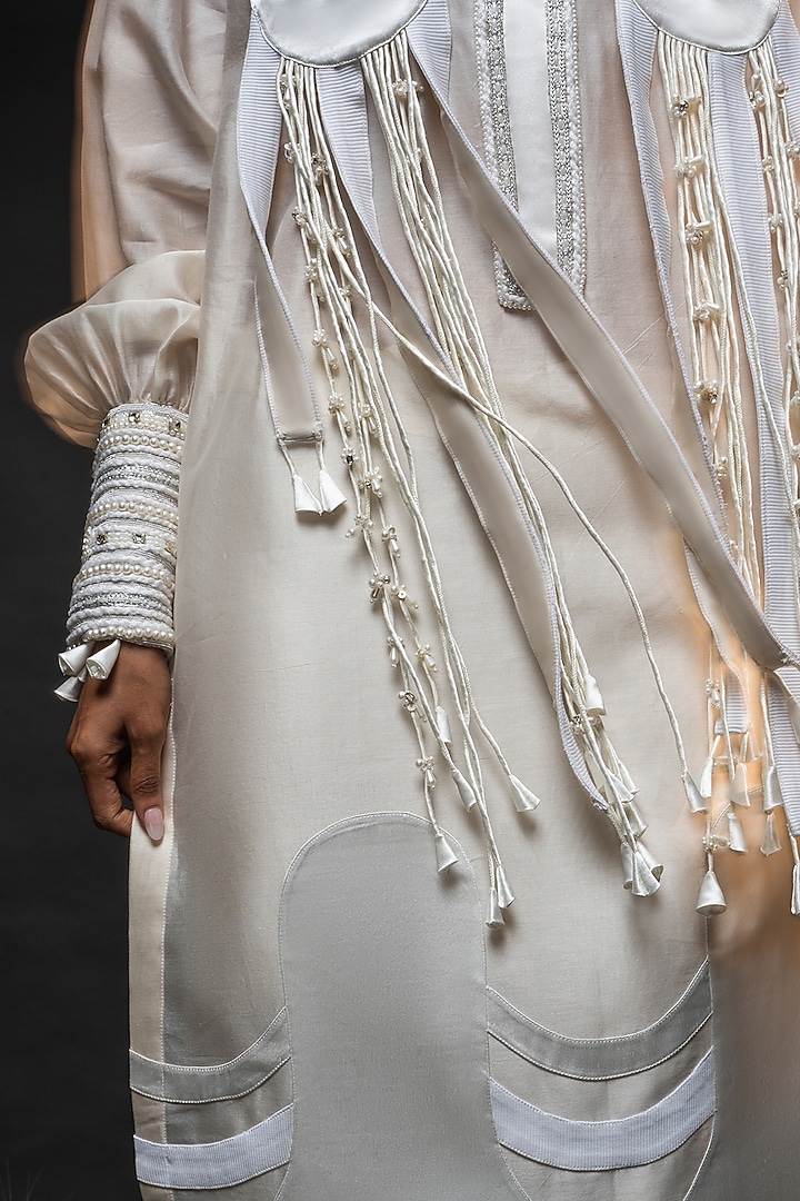 Ivory Chanderi Patchwork Kurta Set by SAIM at Pernia's Pop Up Shop