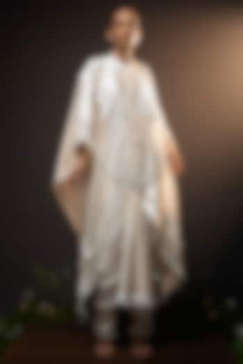Ivory Chanderi Patchwork Kaftan Set by SAIM at Pernia's Pop Up Shop