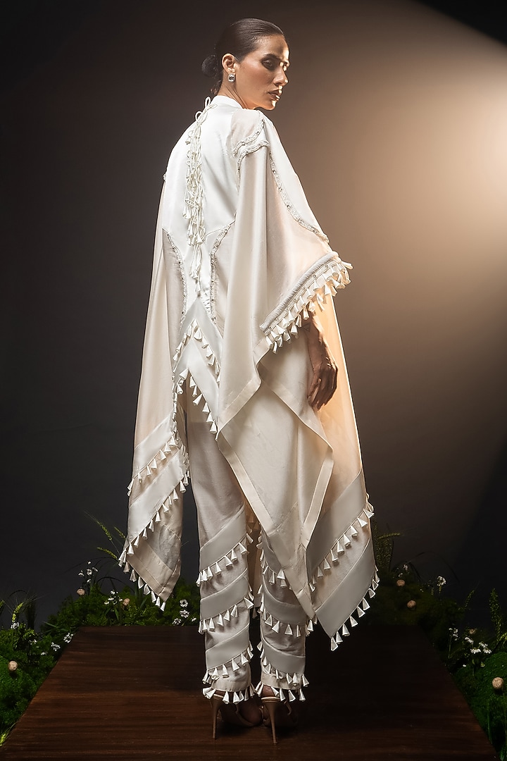Ivory Chanderi Patchwork Kaftan Set by SAIM at Pernia's Pop Up Shop