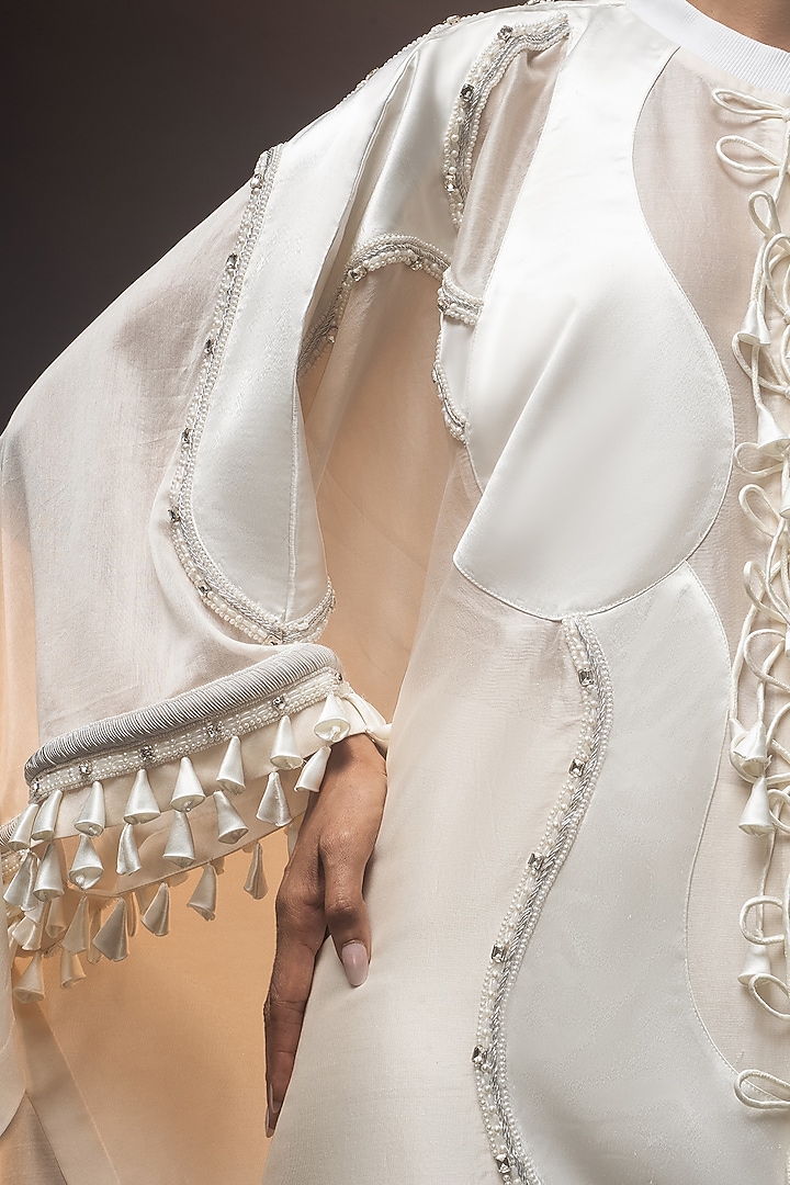 Ivory Chanderi Patchwork Kaftan Set by SAIM at Pernia's Pop Up Shop
