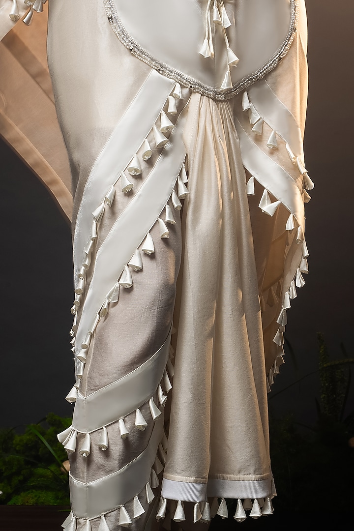 Ivory Chanderi Patchwork Kaftan Set by SAIM at Pernia's Pop Up Shop