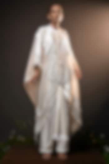 Ivory Chanderi Patchwork Kaftan Set by SAIM at Pernia's Pop Up Shop