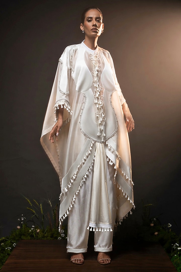 Ivory Chanderi Patchwork Kaftan Set by SAIM at Pernia's Pop Up Shop