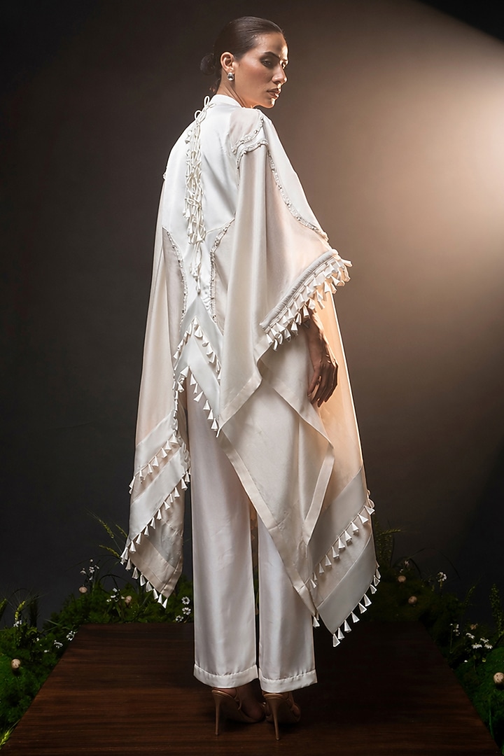 Ivory Chanderi Patchwork Kaftan Set by SAIM at Pernia's Pop Up Shop