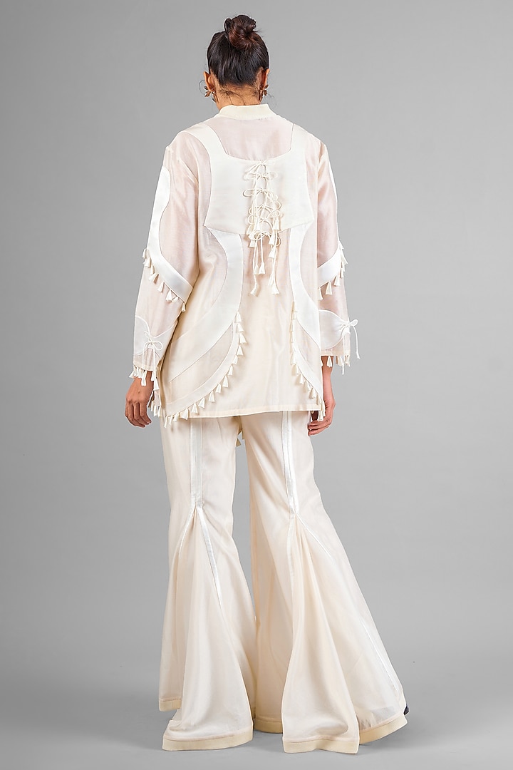 Ivory Chanderi Patchwork Kurta Set by SAIM at Pernia's Pop Up Shop