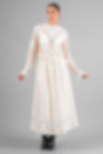 Ivory Chanderi Patchwork Flared Skirt Set by SAIM at Pernia's Pop Up Shop