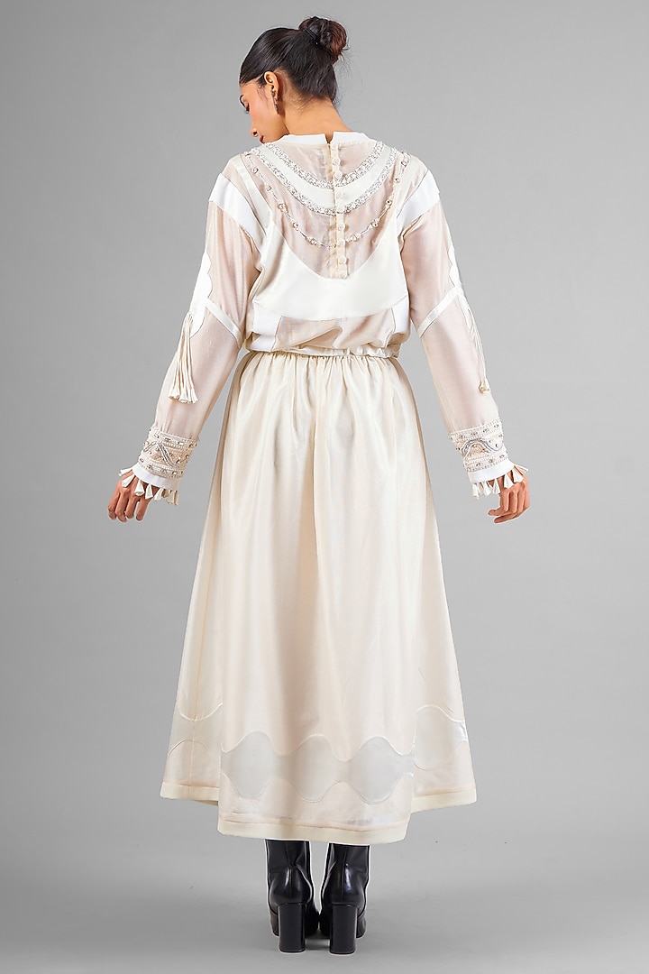Ivory Chanderi Patchwork Flared Skirt Set by SAIM at Pernia's Pop Up Shop