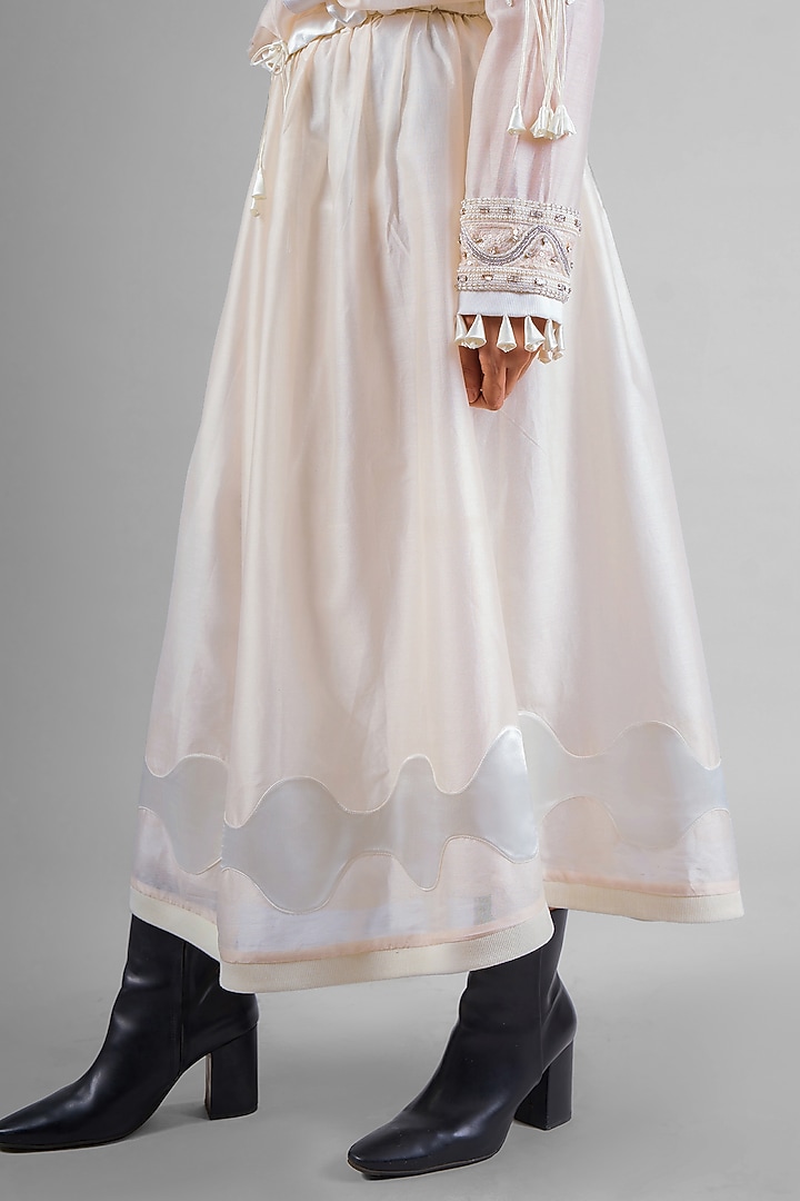 Ivory Chanderi Patchwork Flared Skirt Set by SAIM at Pernia's Pop Up Shop