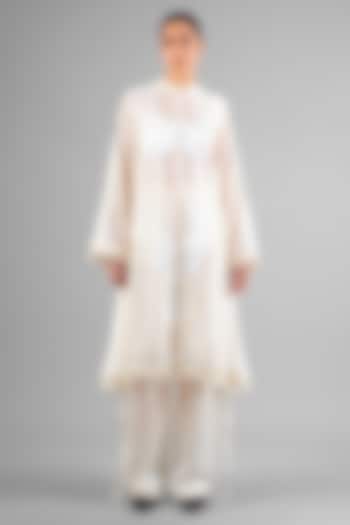Ivory Chanderi Patchwork Jacket Set by SAIM at Pernia's Pop Up Shop
