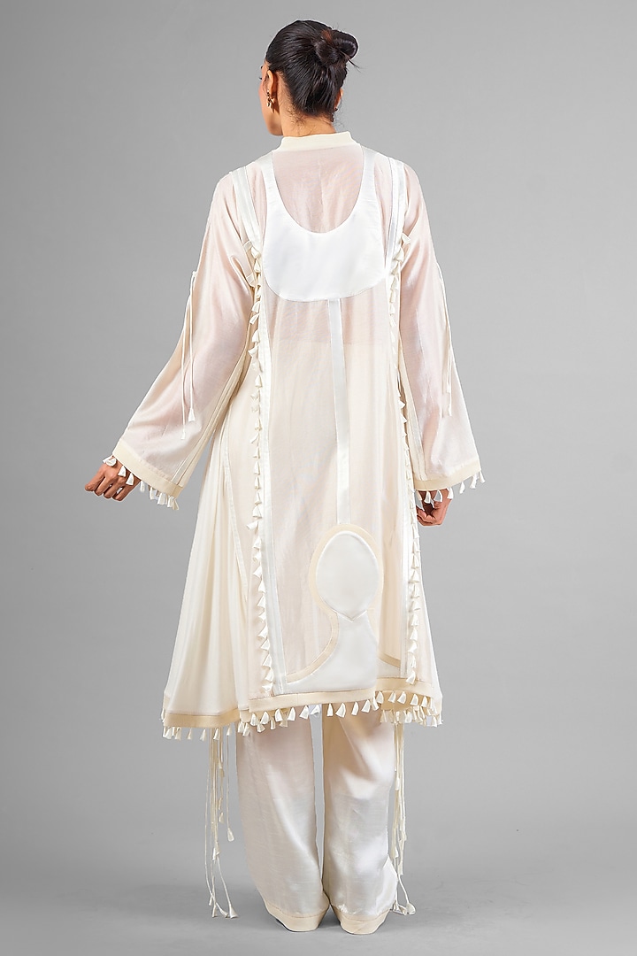 Ivory Chanderi Patchwork Jacket Set by SAIM at Pernia's Pop Up Shop