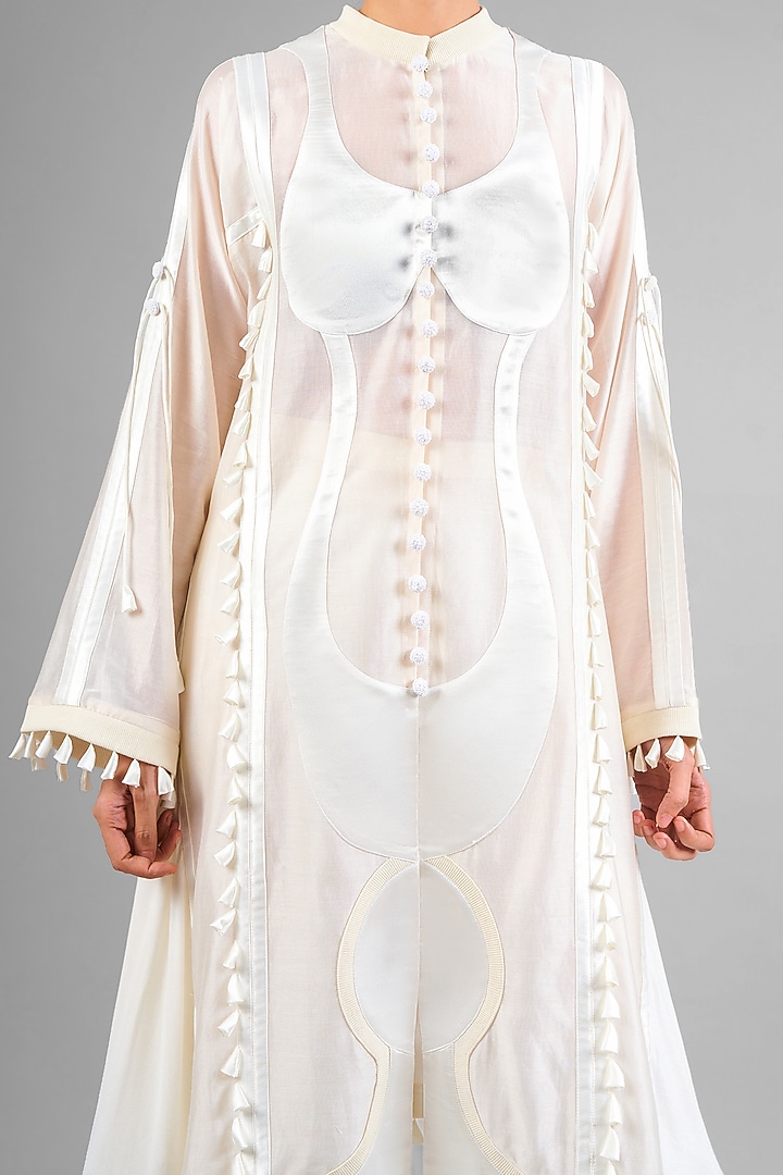 Ivory Chanderi Patchwork Jacket Set by SAIM at Pernia's Pop Up Shop