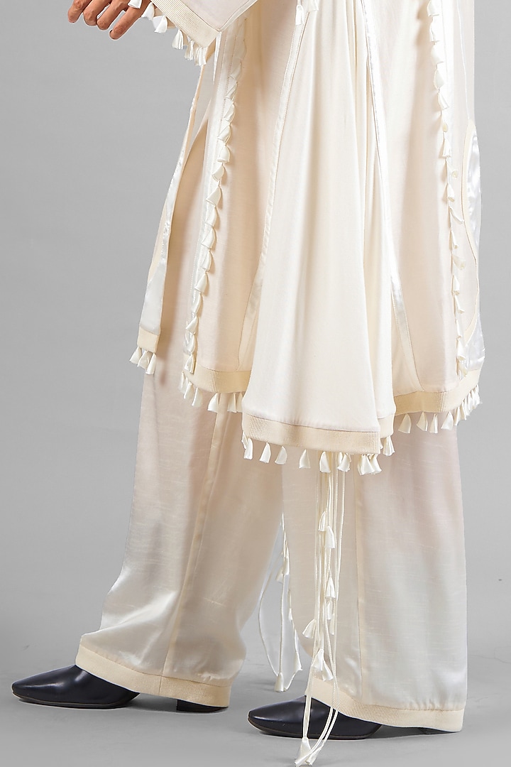 Ivory Chanderi Patchwork Jacket Set by SAIM at Pernia's Pop Up Shop