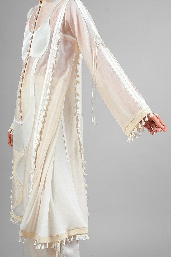 Ivory Chanderi Patchwork Jacket Set by SAIM at Pernia's Pop Up Shop
